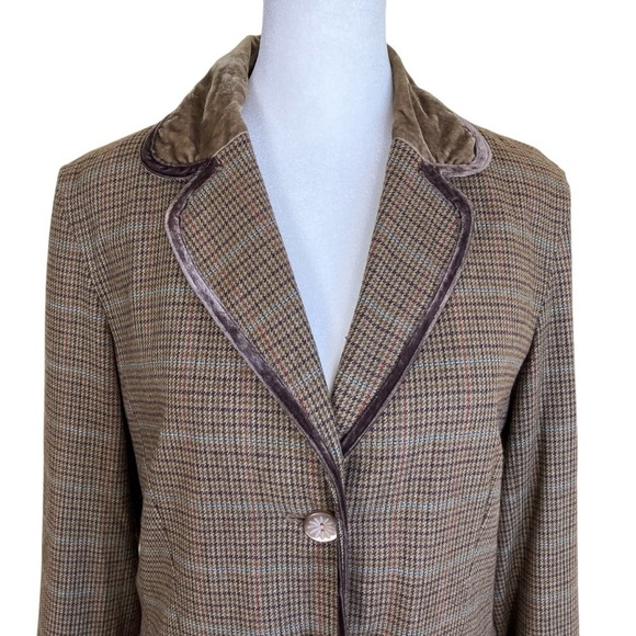 J. Jill Wool Blend Plaid Tweed Blazer w Velvet Trim Y2K Academia Preppy Sz 8 - Picture 2 of 16